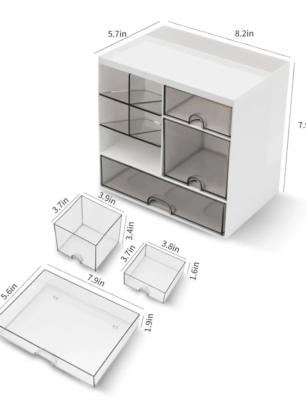 White Desktop Organizer Storage Drawers - Multi-Compartment